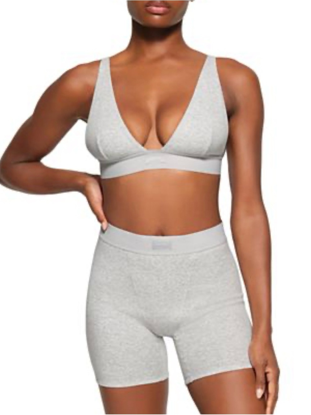 Light Gray Seamless Bralette & High-Waist Shorts Set